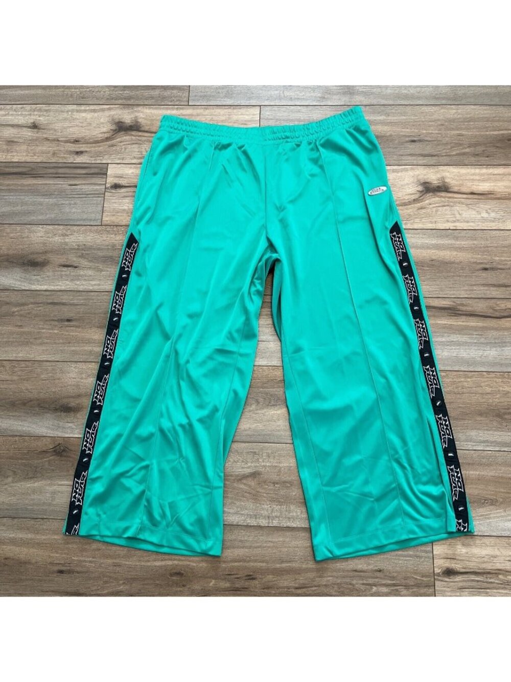 Men's NO FEAR x H&M Logo Track Pants SZ 3XL Green Polyester Pockets Wide Leg